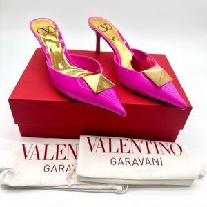 Valentino Garavani One Stud Pink Patent Leather Mules Heels EU 37.5 US 7.5